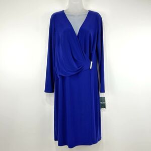 Lauren Ralph Lauren Dress Women's 14 Periwinkle‎ NWT Holidays Faux Wrap Stretch